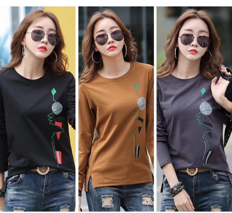 New Print T Shirt Women Cotton Korean Fashion Woman Clothes