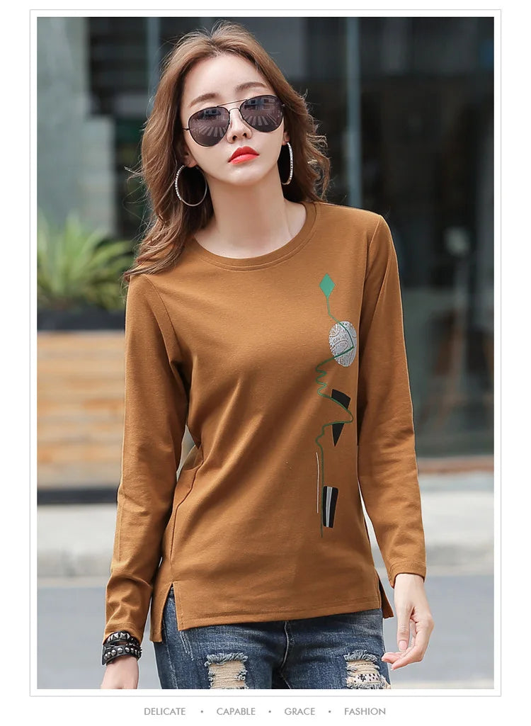 New Print T Shirt Women Cotton Korean Fashion Woman Clothes