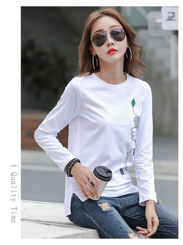 New Print T Shirt Women Cotton Korean Fashion Woman Clothes