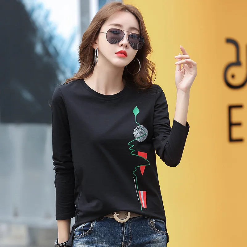 New Print T Shirt Women Cotton Korean Fashion Woman Clothes