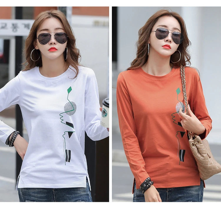 New Print T Shirt Women Cotton Korean Fashion Woman Clothes