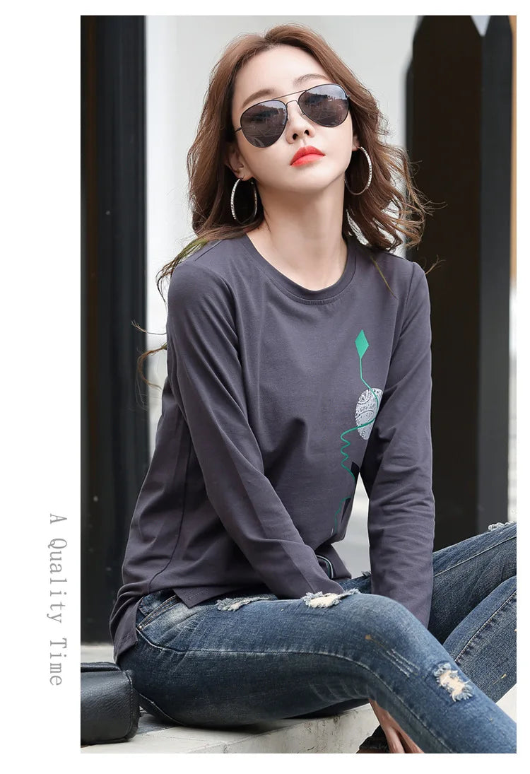 New Print T Shirt Women Cotton Korean Fashion Woman Clothes