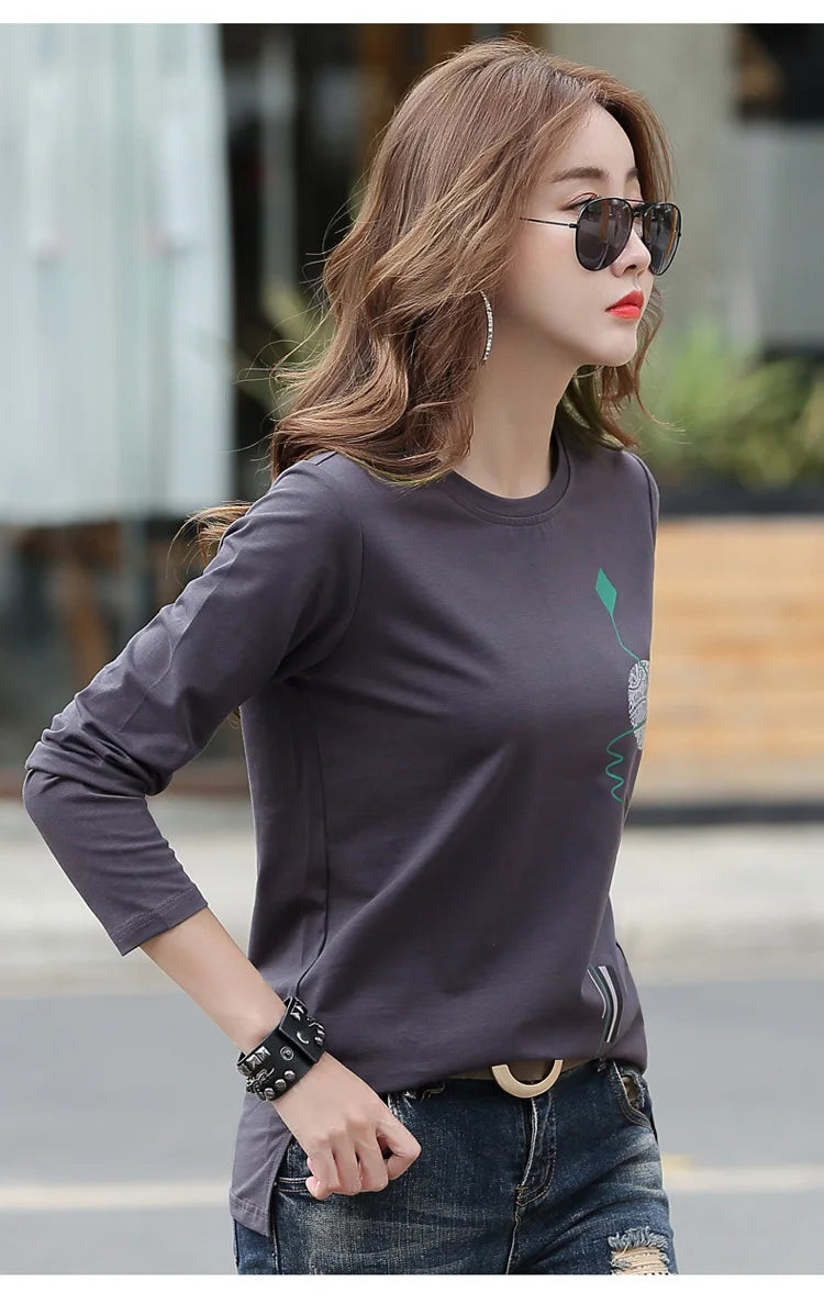 New Print T Shirt Women Cotton Korean Fashion Woman Clothes