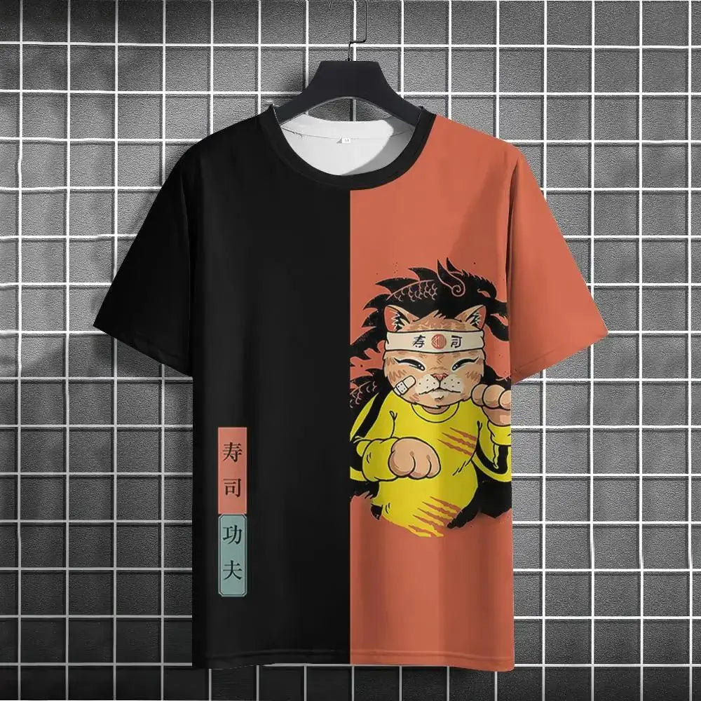 Unisex 2024 T-shirt Men Women Japanese Samurai Cat 3D Printed T-shirt