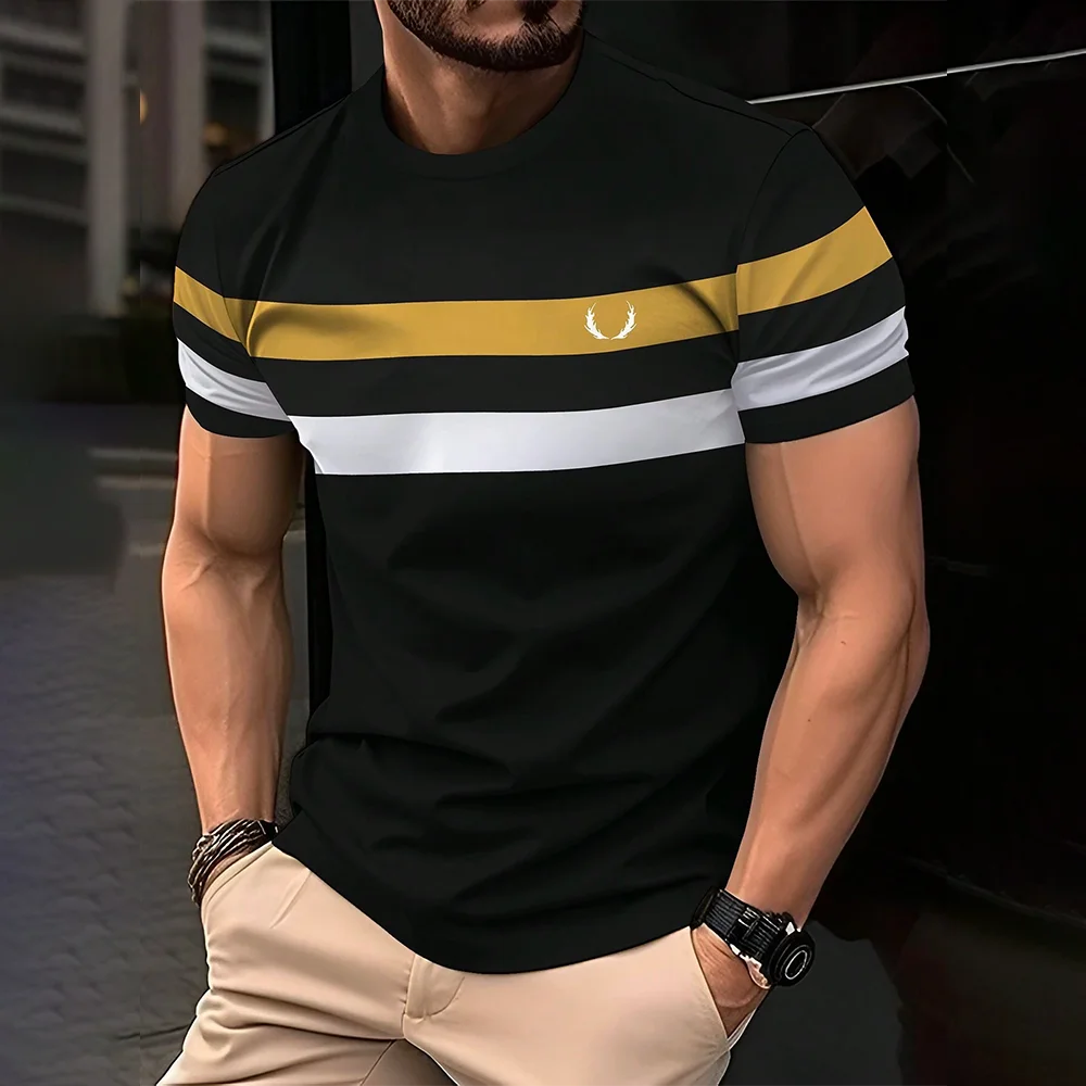 Simple Casual Striped Print T-Shirt For Men Fashion