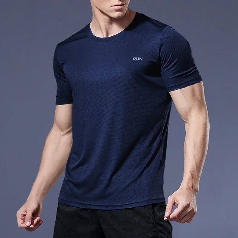 Summer High Elastic t-Shirt Men Breathable Ice Silk t Shirt