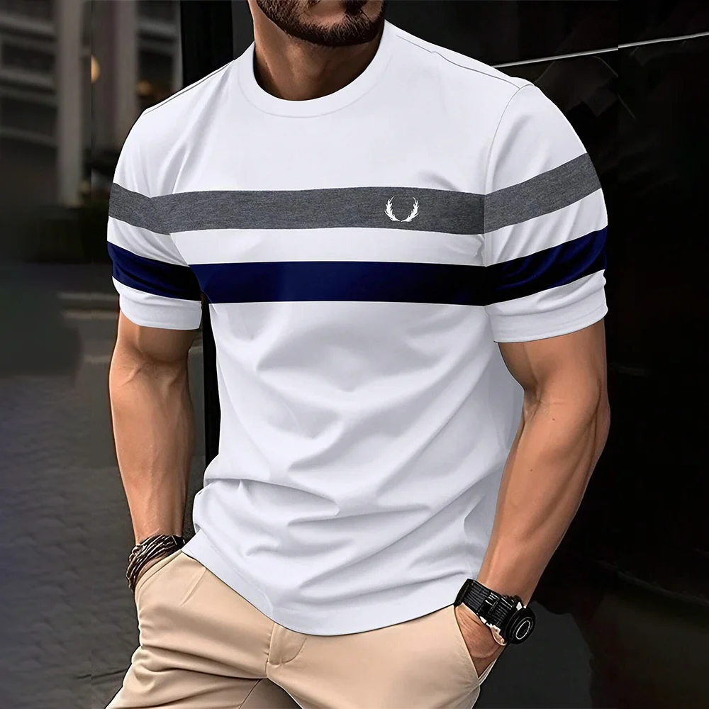 Simple Casual Striped Print T-Shirt For Men Fashion