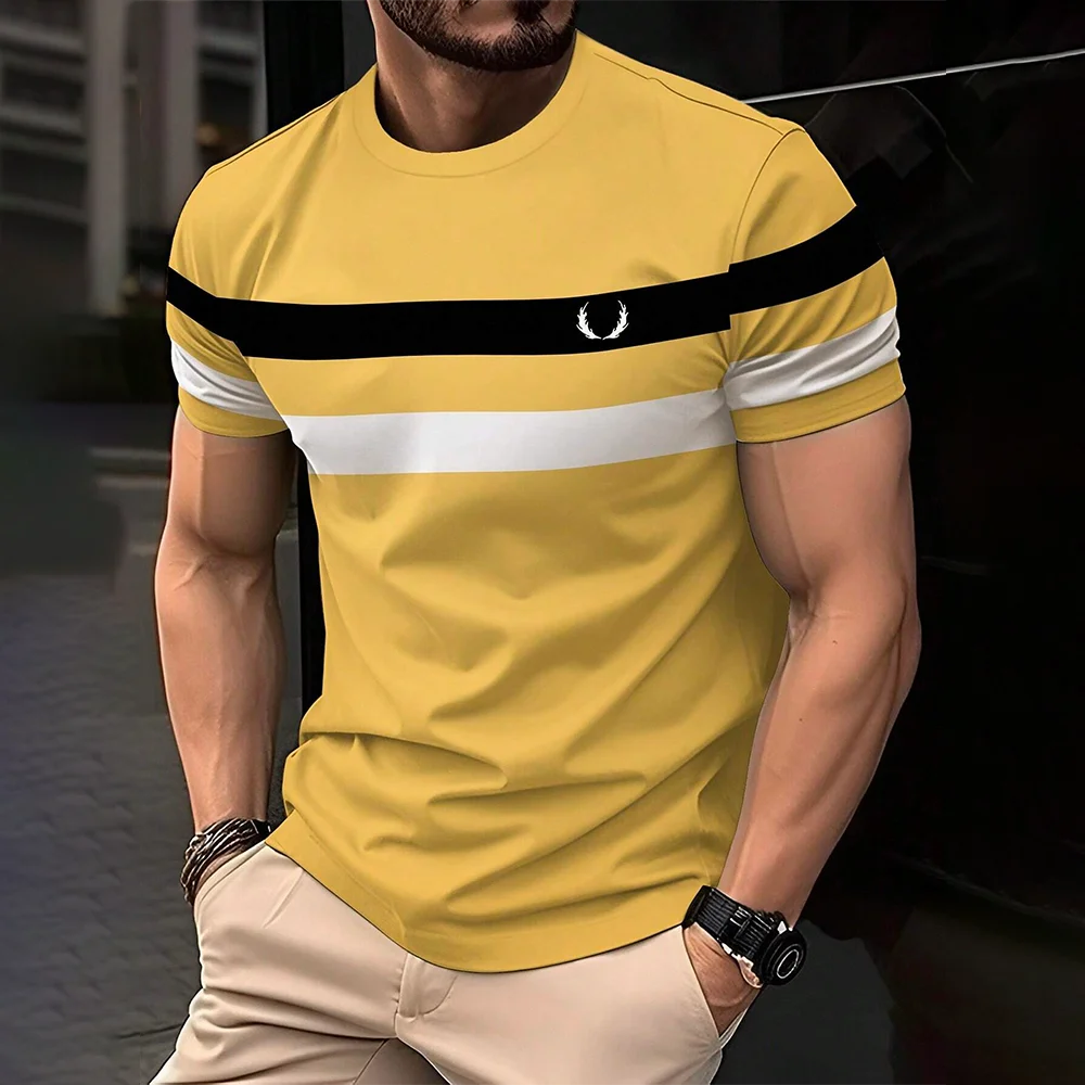 Simple Casual Striped Print T-Shirt For Men Fashion