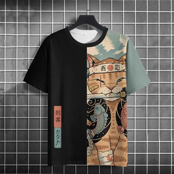 Unisex 2024 T-shirt Men Women Japanese Samurai Cat 3D Printed T-shirt