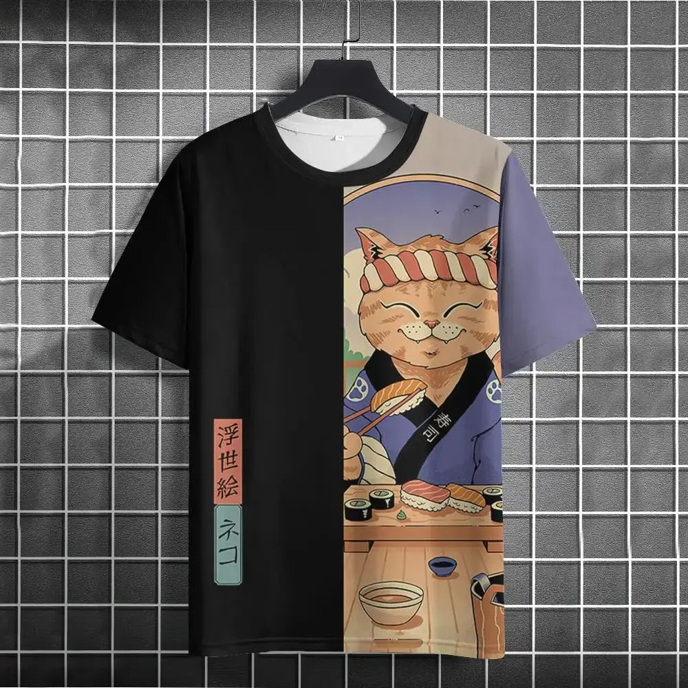 Unisex 2024 T-shirt Men Women Japanese Samurai Cat 3D Printed T-shirt