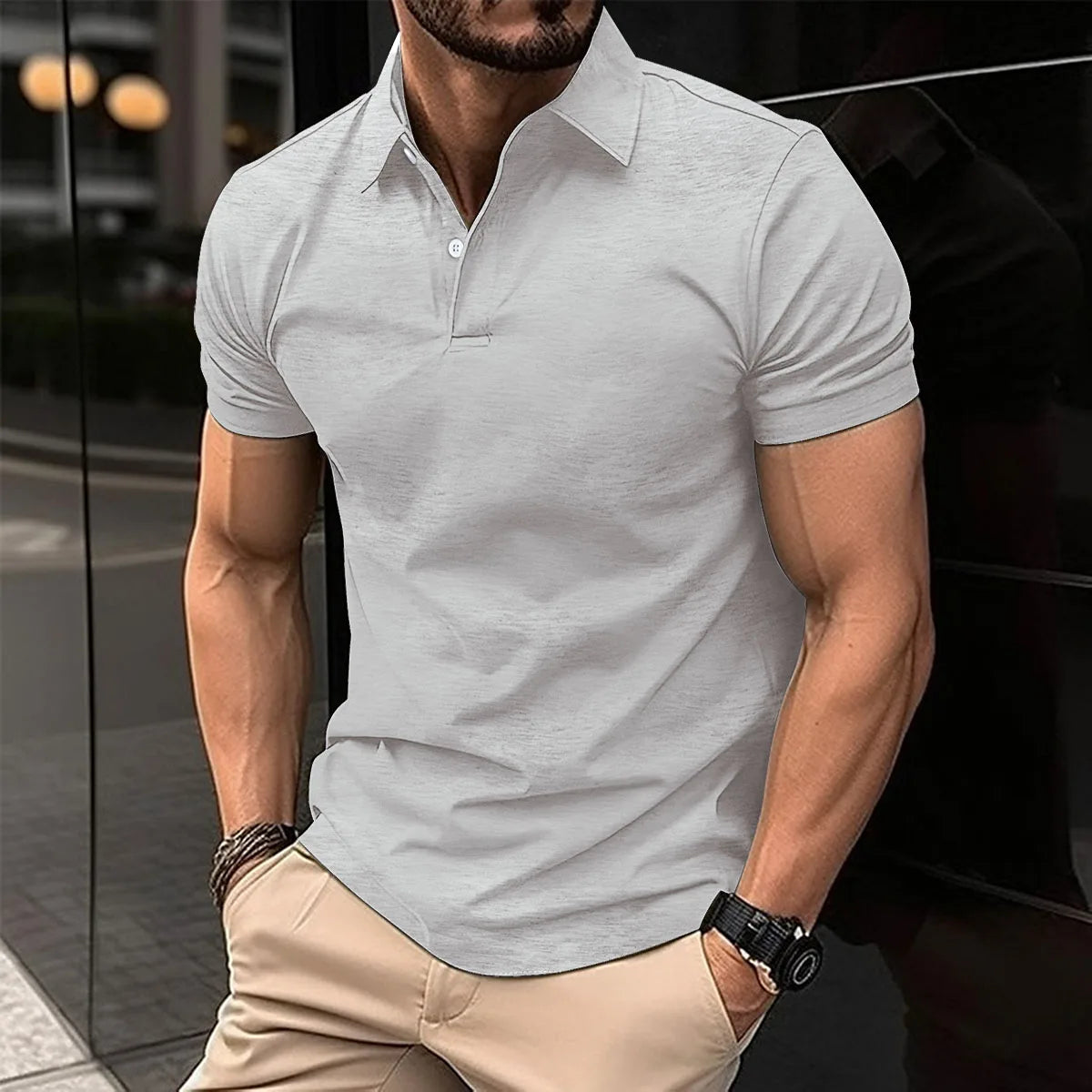 Best-Selling Men's Short-Sleeved Polo Shirt Lapel Button Solid Color Men's T-Shirt