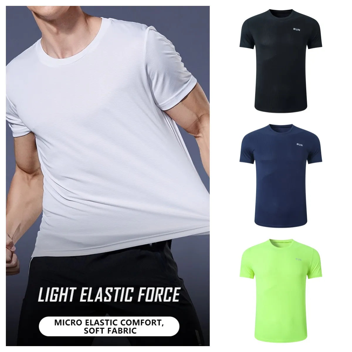 Summer High Elastic t-Shirt Men Breathable Ice Silk t Shirt