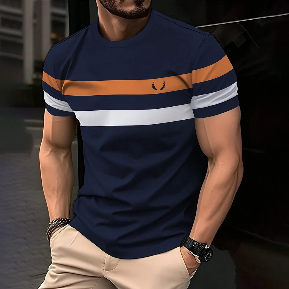 Simple Casual Striped Print T-Shirt For Men Fashion