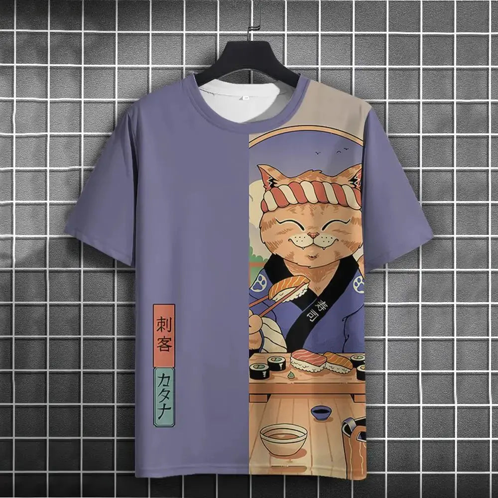 Unisex 2024 T-shirt Men Women Japanese Samurai Cat 3D Printed T-shirt