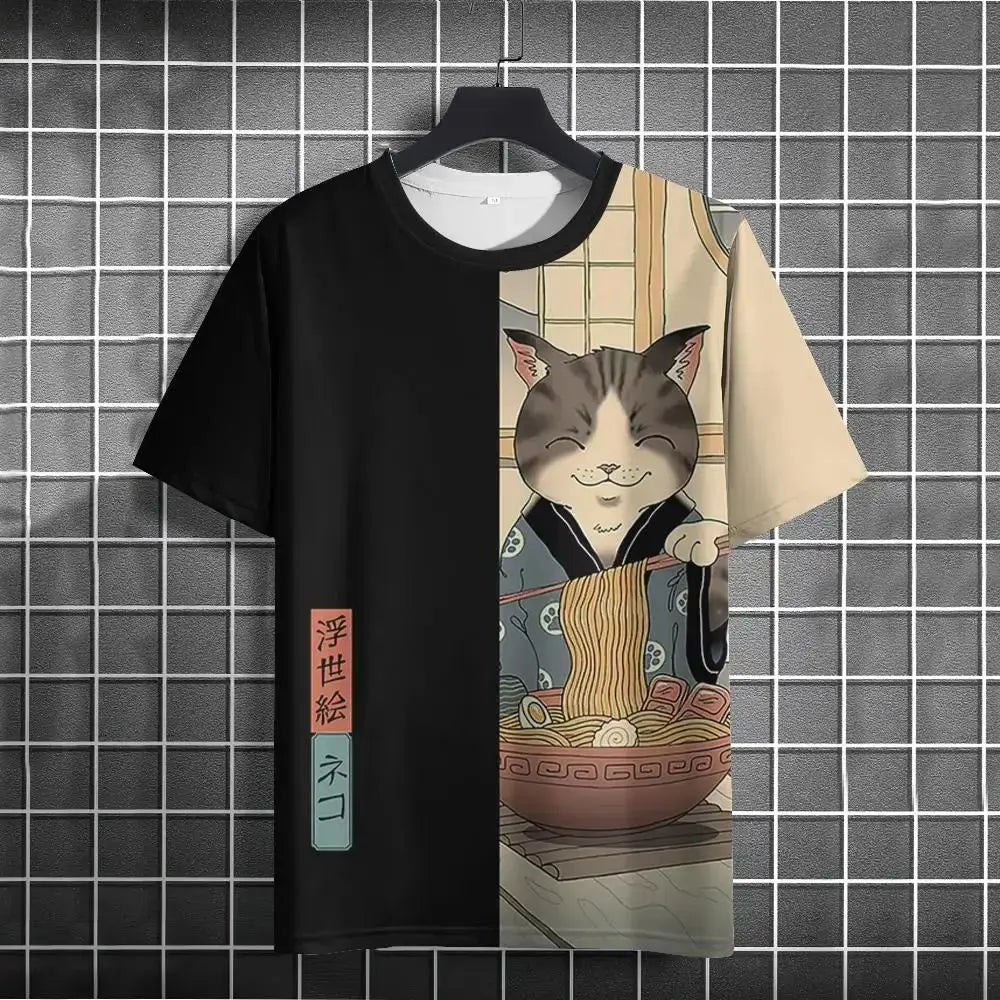 Unisex 2024 T-shirt Men Women Japanese Samurai Cat 3D Printed T-shirt