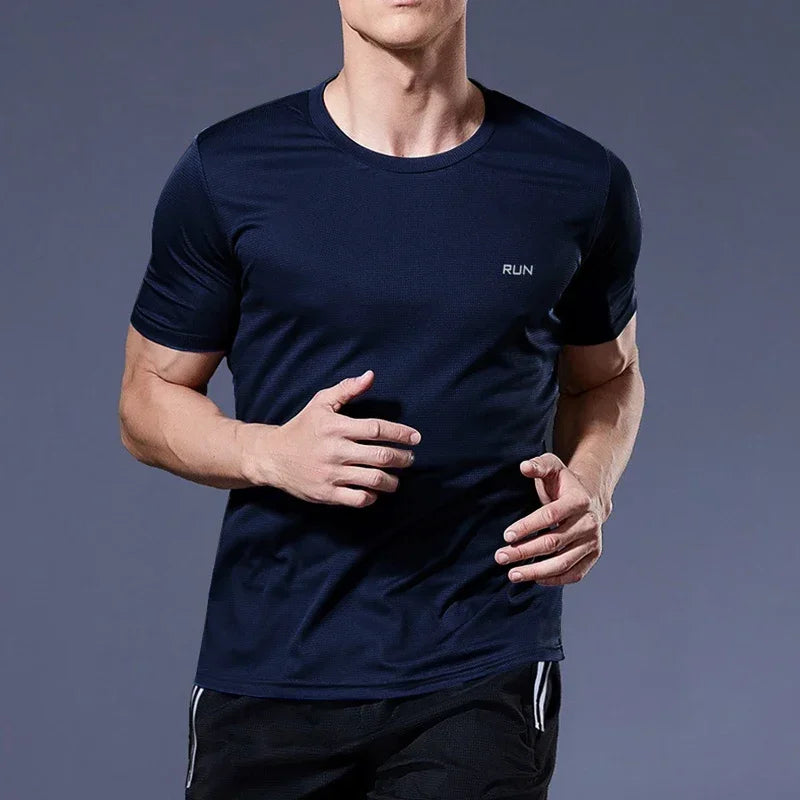 Summer High Elastic t-Shirt Men Breathable Ice Silk t Shirt