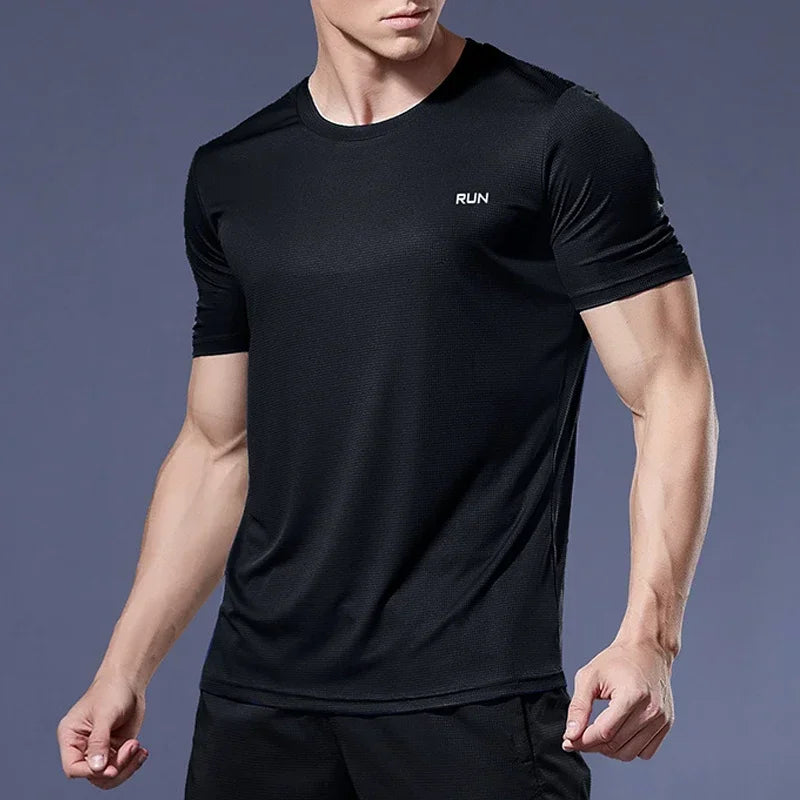 Summer High Elastic t-Shirt Men Breathable Ice Silk t Shirt