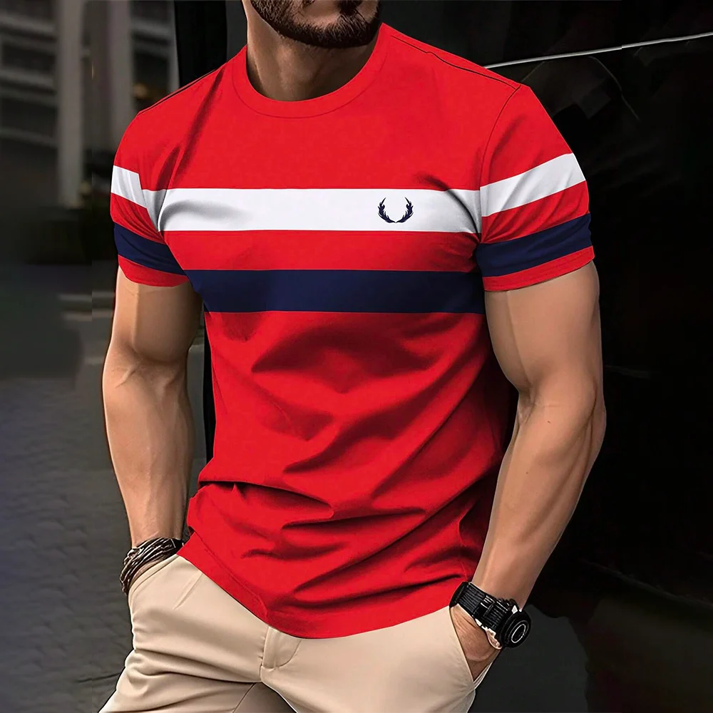 Simple Casual Striped Print T-Shirt For Men Fashion